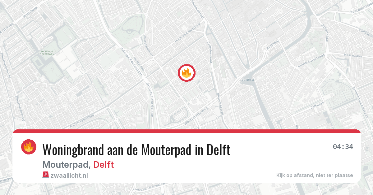 Woningbrand aan de Mouterpad in Delft — 4 mei 2026