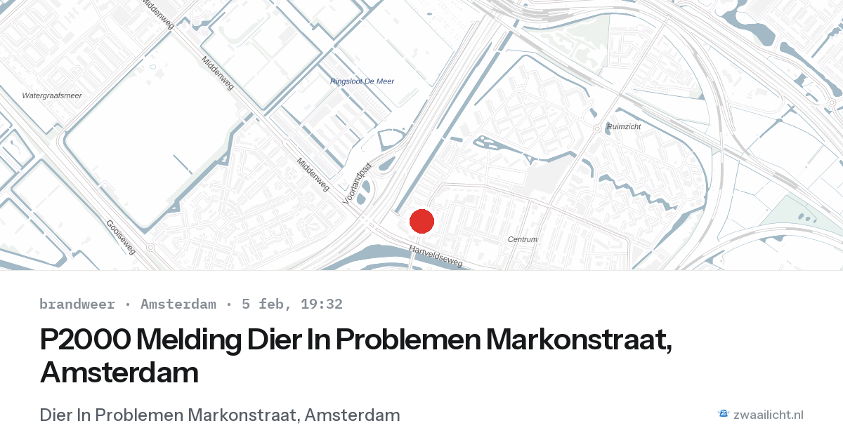 P2000 Melding Dier In Problemen Markonstraat, Amsterdam — 5 feb 2026