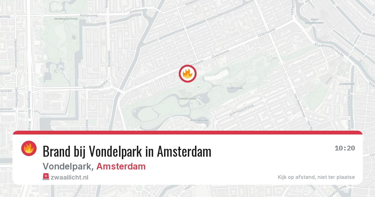 Brand bij Vondelpark in Amsterdam — 4 aug 2026