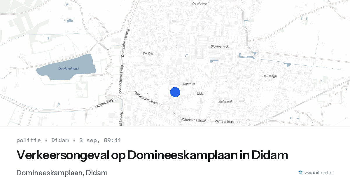 Verkeersongeval op Domineeskamplaan in Didam — 3 sep 2026