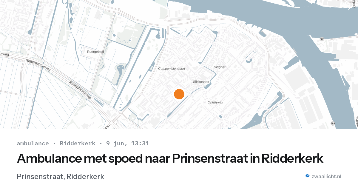 Ambulance met spoed naar Prinsenstraat in Ridderkerk — 9 jun 2026