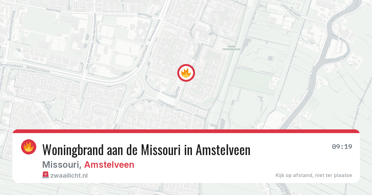 Woningbrand aan de Missouri in Amstelveen — 7 aug 2026