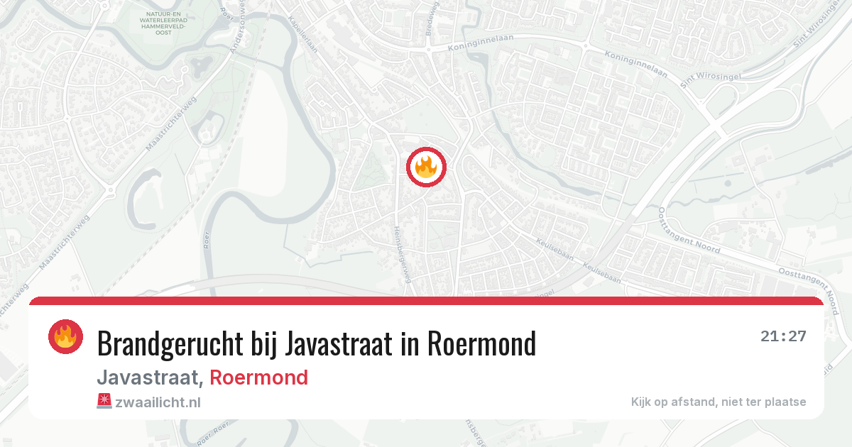 Brandgerucht bij Javastraat in Roermond — 20 jun 2026