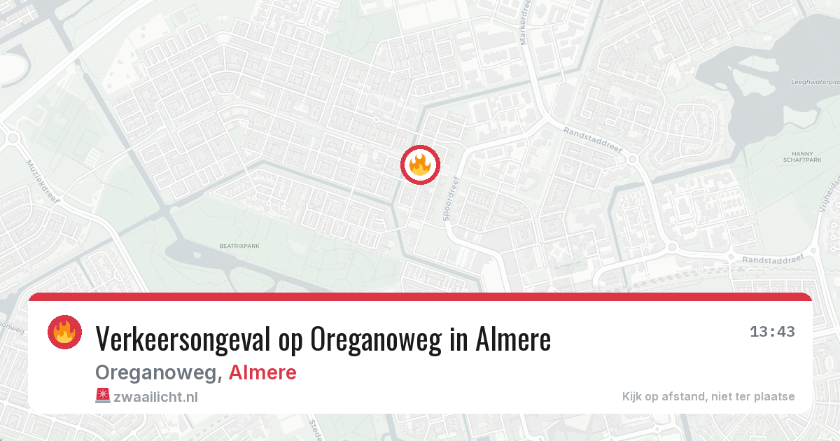 Verkeersongeval op Oreganoweg in Almere — 8 aug 2026