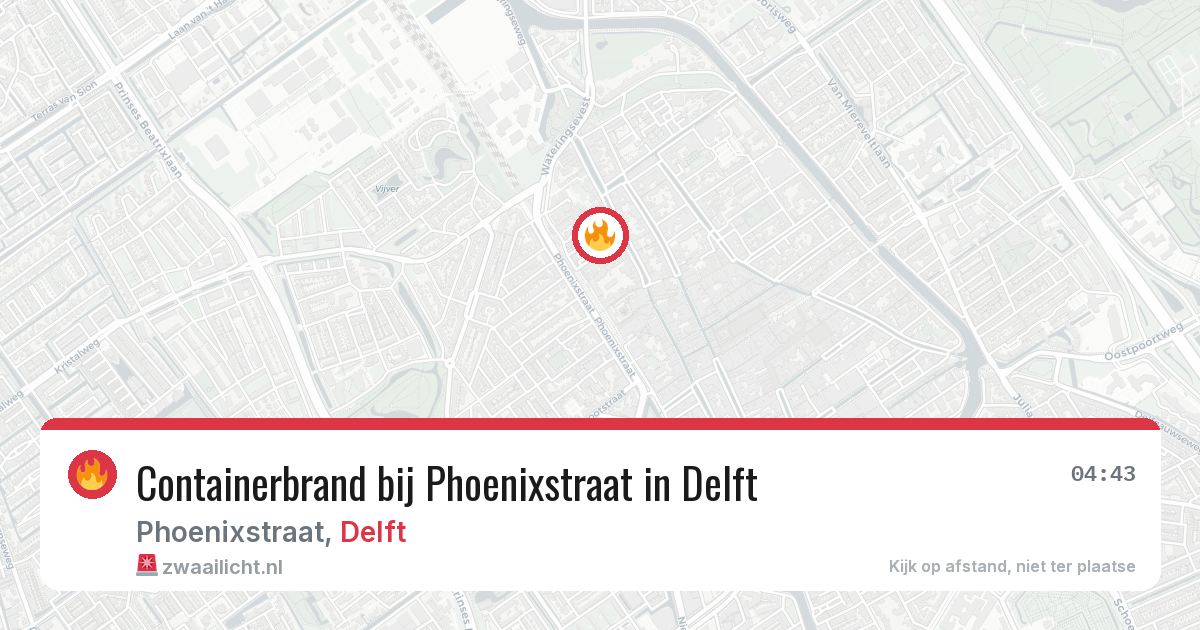 Containerbrand bij Phoenixstraat in Delft — 15 aug 2026