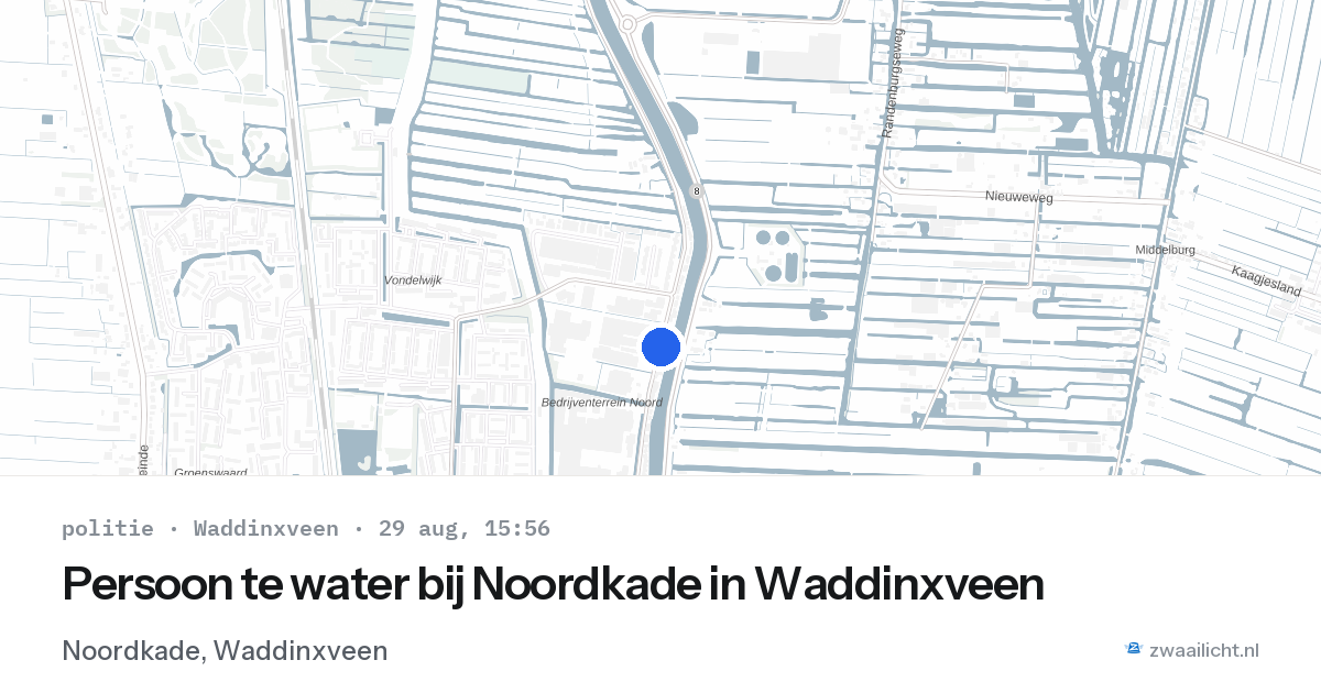 Persoon te water bij Noordkade in Waddinxveen — 29 aug 2026