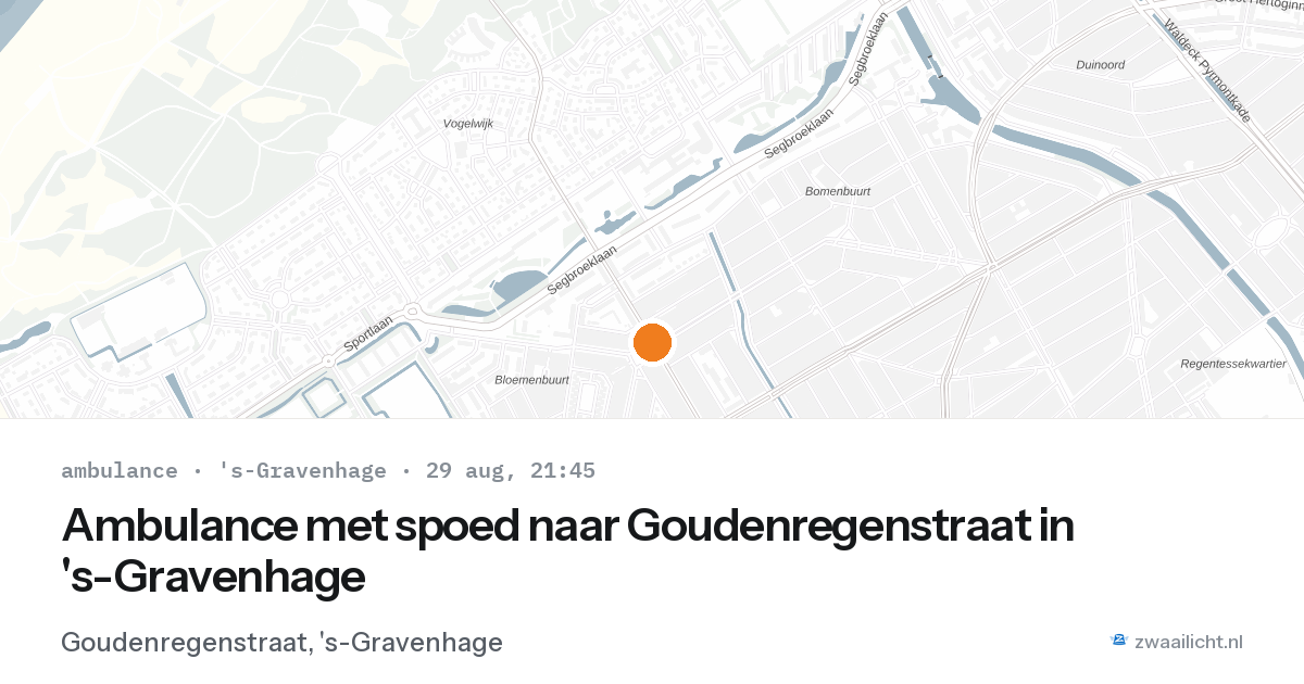 Ambulance met spoed naar Goudenregenstraat in 's-Gravenhage — 29 aug 2026