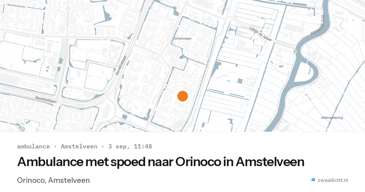 Ambulance met spoed naar Orinoco in Amstelveen — 3 sep 2026